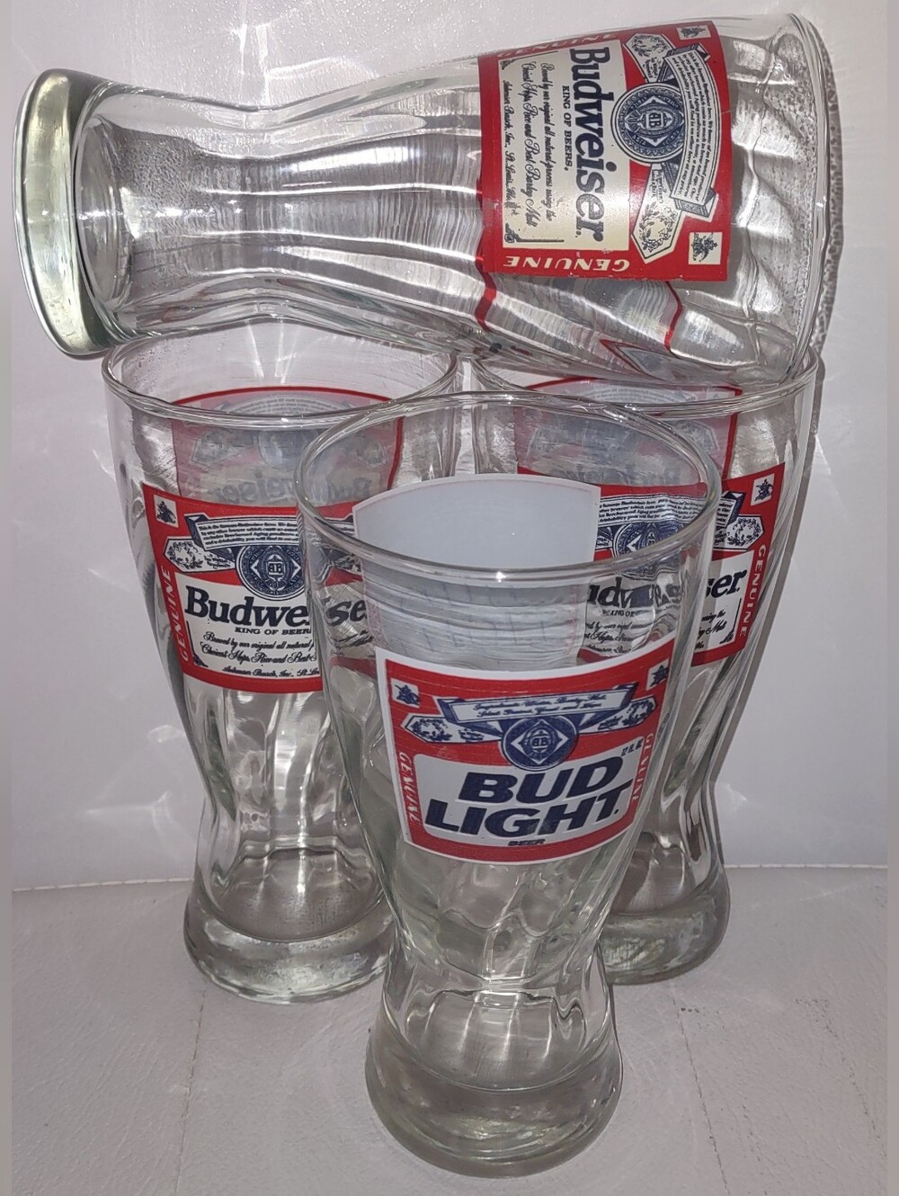 Budweiser "King Of Beers" Pilsner Beer Fluted Swirl Tumblers 12fl oz Lot of 4
